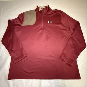 Under Armour Mens XL Burgundy Hunting Camo Shooting Loose Pullover 1/4 Zip